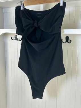 Mikoh Black Strapless One Piece Swimsuit Knot Front Cutout Boned L